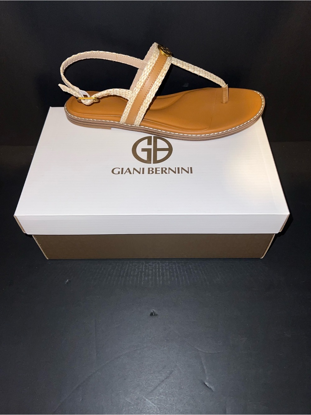 Giani Bernini Tan Footbed with Cream Braided Strap Thong Sandals